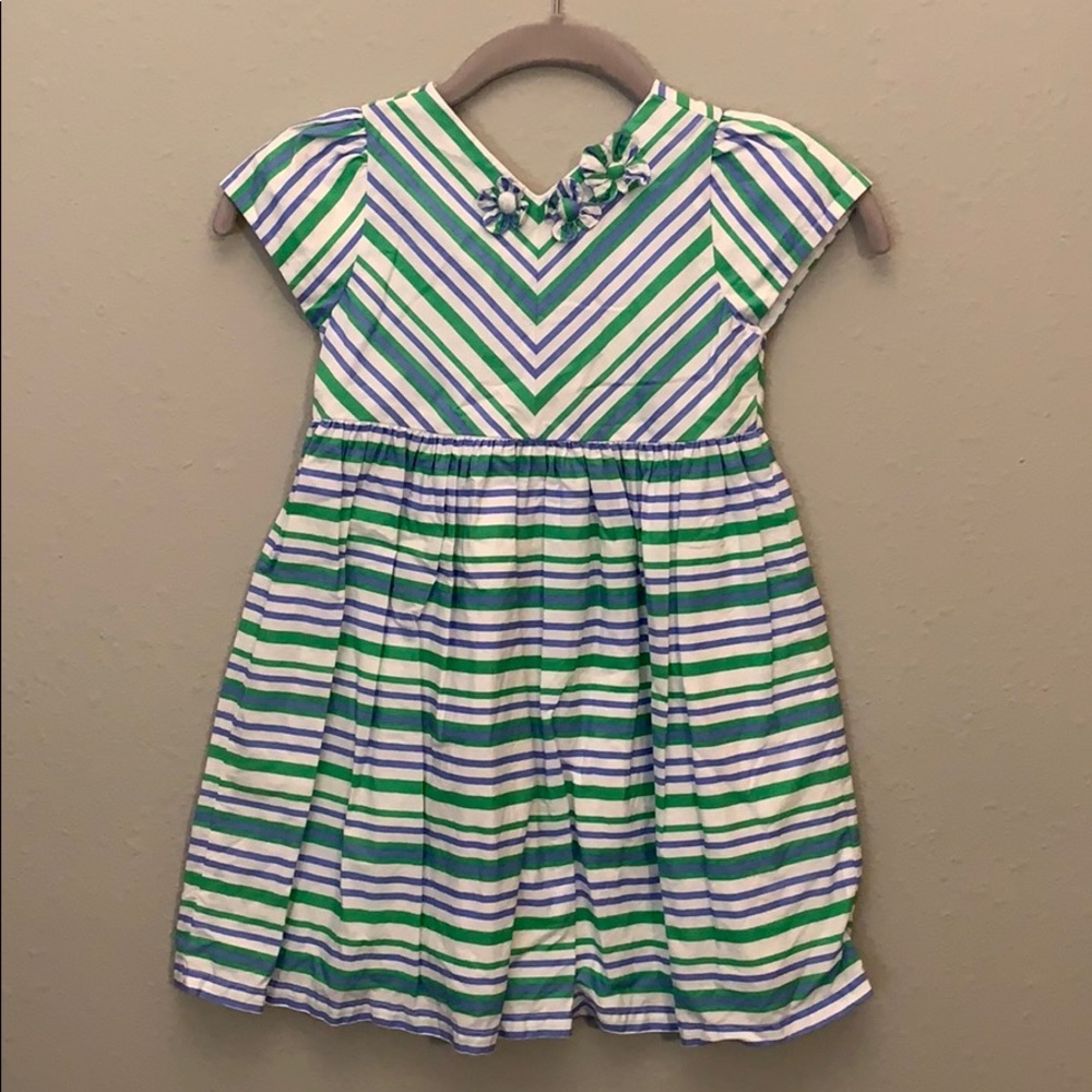 Gymboree girls blue & green striped summer dress sz 5T